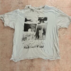 Graphic Print Distressed White T-Shirt